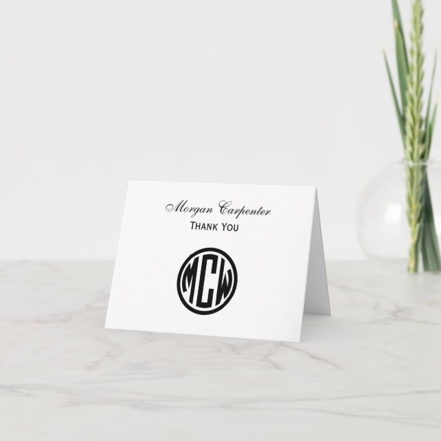 Carte De Remerciements Cercle monochrome de monogramme, police, BG DIY (Devant)