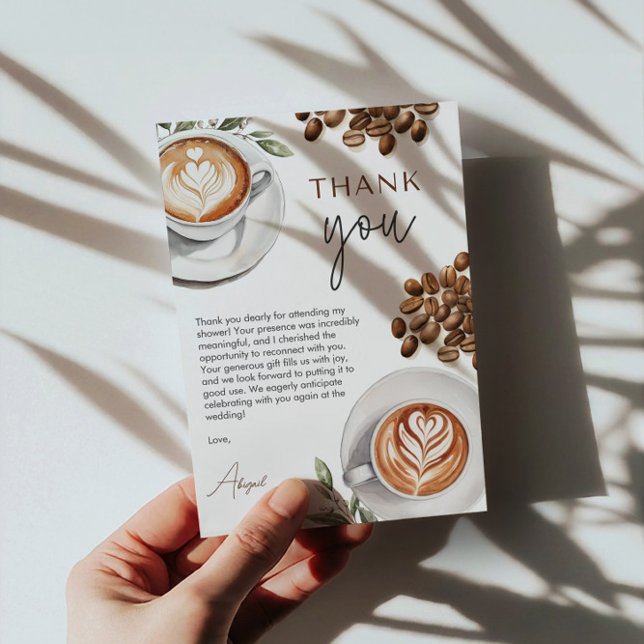Carte De Remerciements Cérémonie de mariage autour du café - L'amour est  (Coffee Bridal Shower - Love is Brewing Thank You)