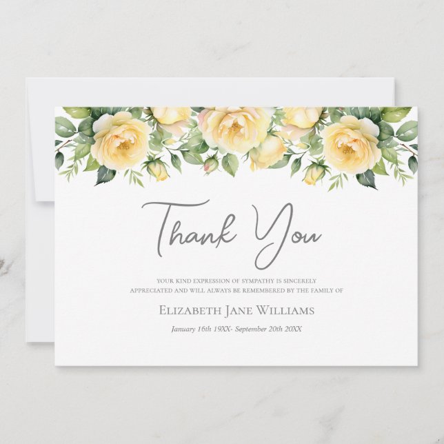 Carte De Remerciements Cérémonie funéraire Rose jaune (Devant)