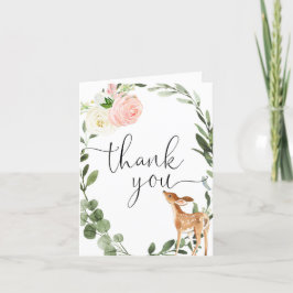 Carte De Remerciements Cerf de bois doré rose fille verte