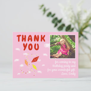 Carte De Remerciements Cerf-Volants Nuages Rose Fille Photo Anniversaire