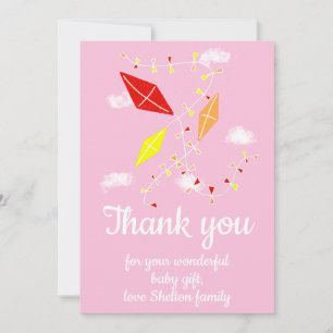 Carte De Remerciements Cerfs-volants dans le ciel Rose Fille Baby Shower 