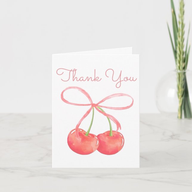 Carte De Remerciements Cerise et ruban rose Baby shower fille d'aquarelle (Devant)