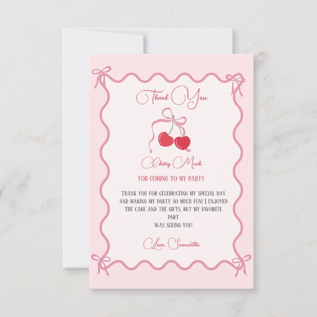 Carte De Remerciements Cerise sur le dessus Pink Bow Anniversaire (Devant)