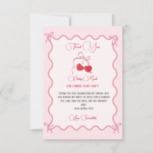 Carte De Remerciements Cerise sur le dessus Pink Bow Anniversaire