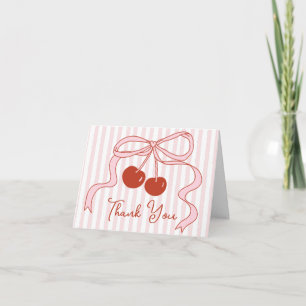 Carte De Remerciements Cerises Rouges avec Ruban Classe Rayure Rose Fémin