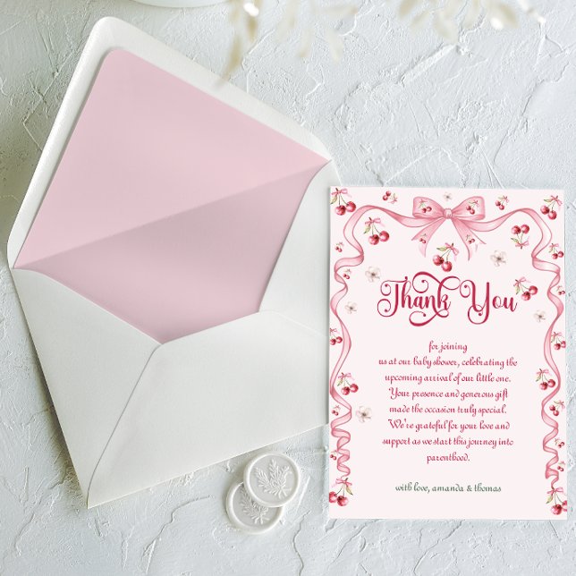 Carte De Remerciements Cerry Bow Baby shower fille (Créateur téléchargé)
