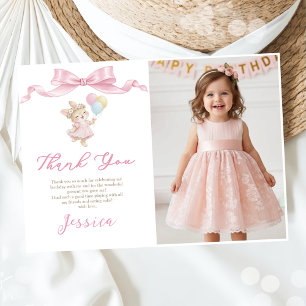 Carte De Remerciements Certaines fille lapin rose fête son premier annive