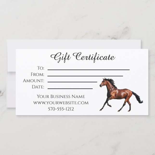 Carte De Remerciements Certificat cadeau avec Running Bay Horse (Devant)