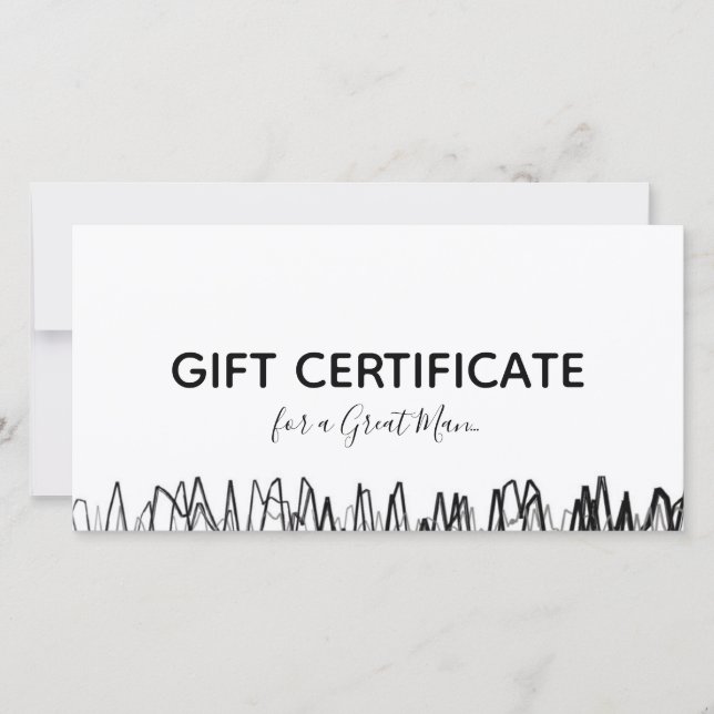Carte De Remerciements Certificat cadeau Barber Shop Black Sketch simple (Devant)