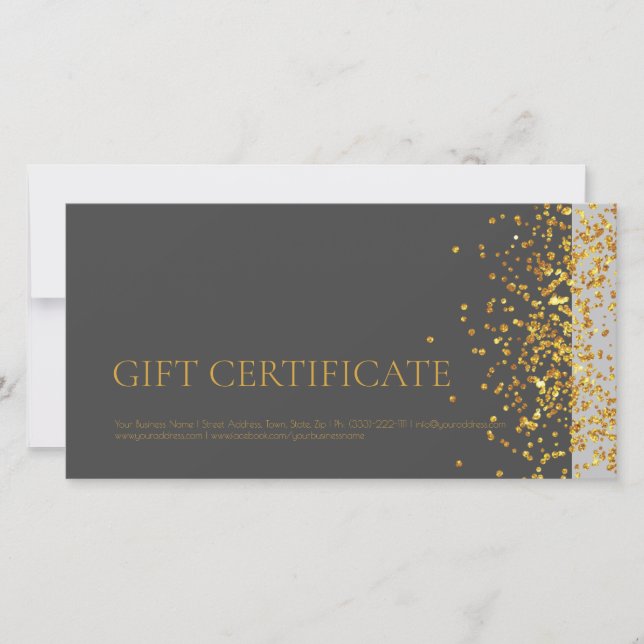Carte De Remerciements Certificat cadeau design de luxe Gold Sparkle Grey (Devant)