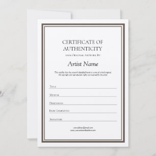 Carte De Remerciements Certificat d'authenticité Kraft neutre pour l'art