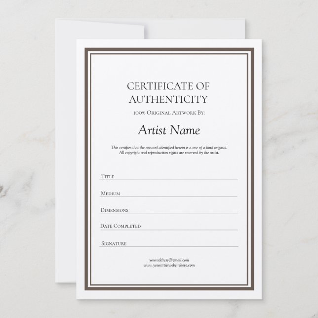 Carte De Remerciements Certificat d'authenticité Kraft neutre pour l'art (Devant)
