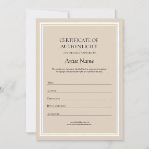 Carte De Remerciements Certificat d'authenticité neutre pour l'art