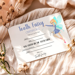 Carte De Remerciements Certificat de Fée des Dents Personnalisé Bleu