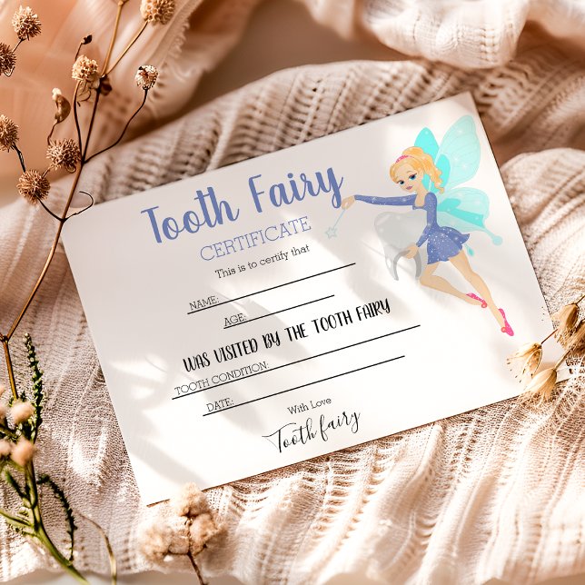 Carte De Remerciements Certificat de Fée des Dents Personnalisé Bleu (Créateur téléchargé)