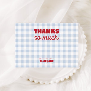 Carte De Remerciements C'est notre cerise sur le dessus bleu Gingham Anni