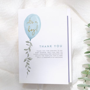 Carte De Remerciements C'est un ballon garçon de verdure Baby Shower Merc