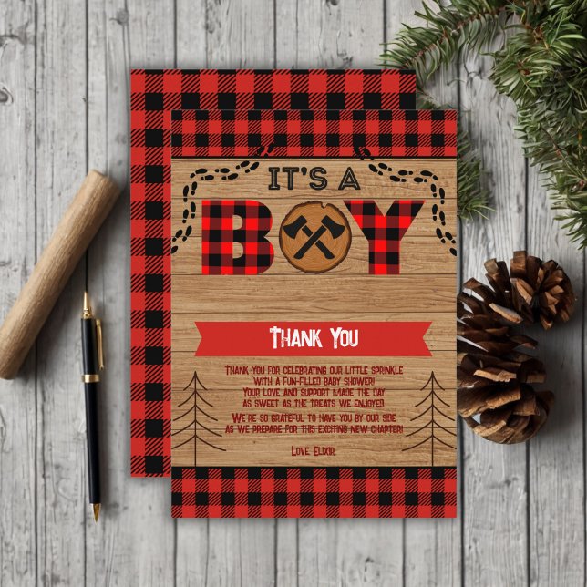 Carte De Remerciements C'est un garçon Baby shower rustique en bois (Créateur téléchargé)