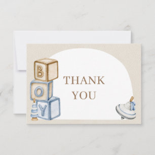 Carte De Remerciements C'est Un Garçon Bleu Boho Blocs Et Jouets Arch