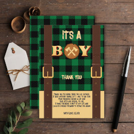 Carte De Remerciements C'est un garçon Rustic Lumberjack Flannel Baby sho