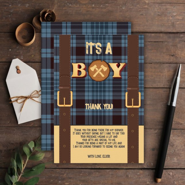 Carte De Remerciements C'est un garçon Rustic Lumberjack Flannel Baby sho (Créateur téléchargé)