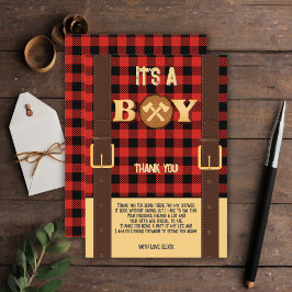Carte De Remerciements C'est un garçon Rustic Lumberjack Flannel Baby sho