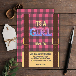 Carte De Remerciements C'est une fille Rustic Lumberjack Flannel Baby sho