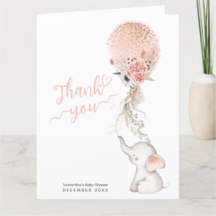Carte De Remerciements C'est une fille simple Eléphant & Baby shower de b