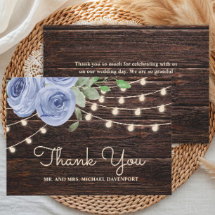 Carte De Remerciements Chaîne de bois rustique Lumières Mariage Floral bl