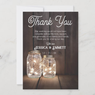 Carte De Remerciements Chaînes lumineuses en bois rustique Mariage Mason 
