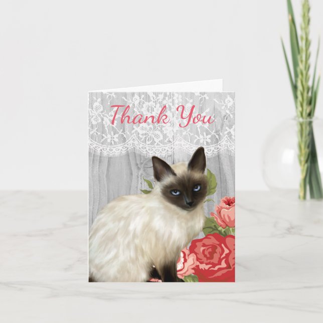 Carte De Remerciements Chalkboard Notecard with Painted Siamese Cat (Devant)