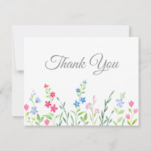 Carte De Remerciements Champ de Fleurs sauvages d'aquarelle mixte