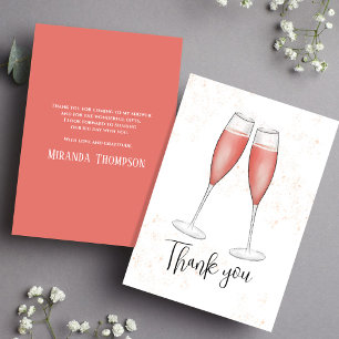 Carte De Remerciements Champagne d'aquarelle rose pâle Fête des mariées