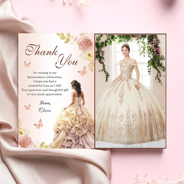 Carte De Remerciements Champagne Princesse Robe Quinceañera Anniversaire (Créateur téléchargé)