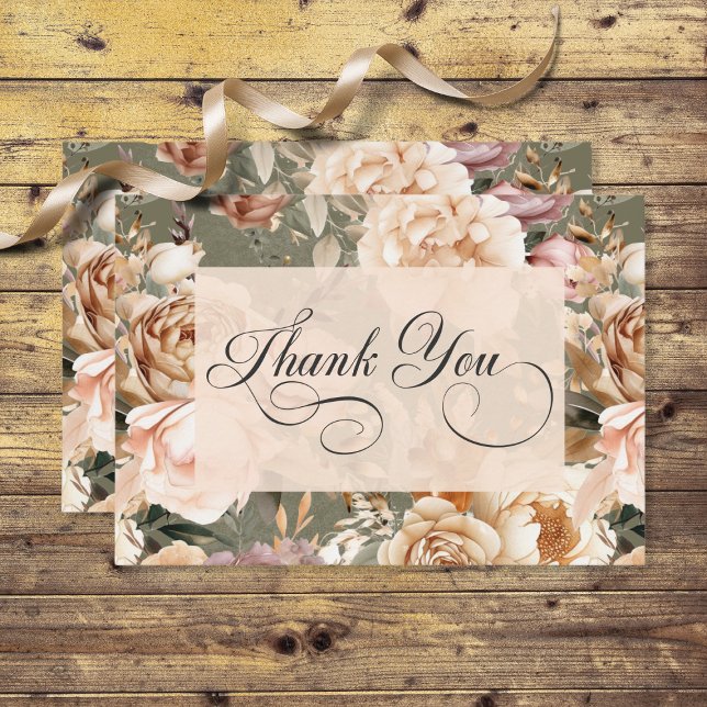 Carte De Remerciements Champagne romantique vintage Beige & Sage Floral (Créateur téléchargé)