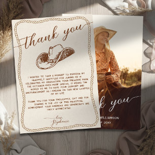Carte De Remerciements Chapeau de Cowboy Rustique Photo Script de Fête de
