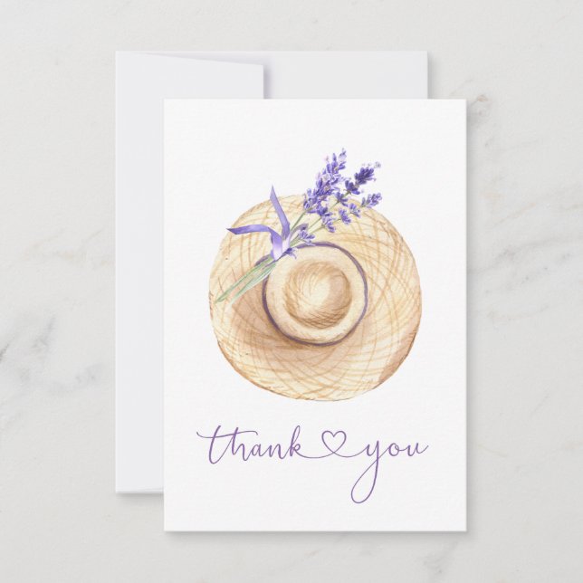Carte De Remerciements Chapeau de paille aux fleurs de lavande violette C (Devant)