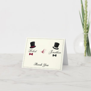 Carte De Remerciements Chapeaux Melon et Nœuds Papillon Mariage Gay Remer
