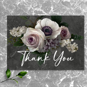 Carte De Remerciements Charcoal Grey Élégant Floral Moderne Mariage