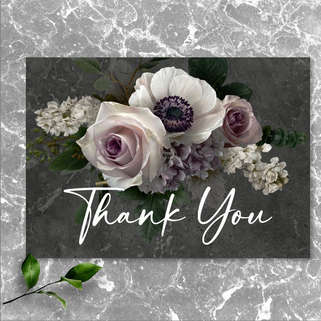 Carte De Remerciements Charcoal Grey Élégant Floral Moderne Mariage (Charcoal Gray Elegant Floral Modern Wedding Thank You Card)