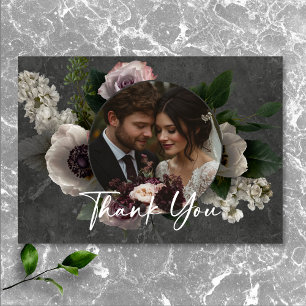 Carte De Remerciements Charcoal Grey Elégant Floral Moderne Mariage Photo