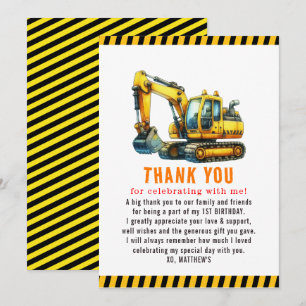 Carte De Remerciements Chariot de construction 1ère fête d'anniversaire