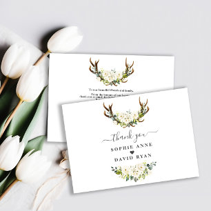 Carte De Remerciements Charm blanc crème Fleurs d'ivoire Antlers Mariage