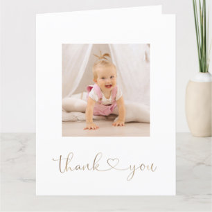 Carte De Remerciements Charm Fleurs blanches Gold Girl Photo Christening