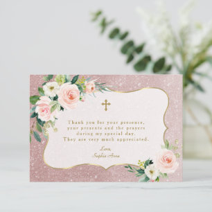 Carte De Remerciements Charm rose blanc Rose  or Parties scintillant Bapt