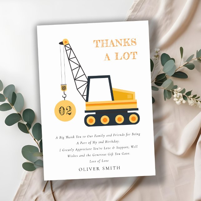Carte De Remerciements Charmant véhicule de grue de construction n'import (Créateur téléchargé)