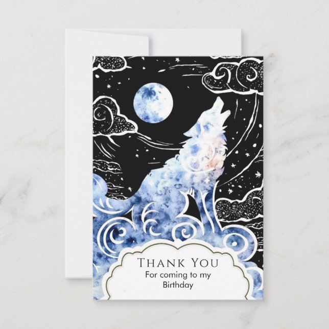 Carte De Remerciements Charmants Enfants Loup Anniversaire (Devant)