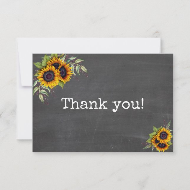 Carte De Remerciements Charme Aquarelle Sunflower Chalkboard Mariage (Devant)