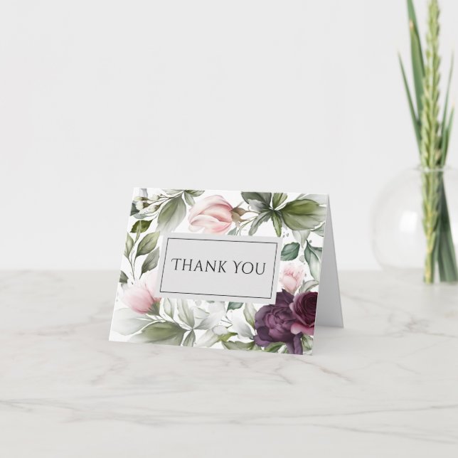 Carte De Remerciements Charme botanique rose et prune (Devant)